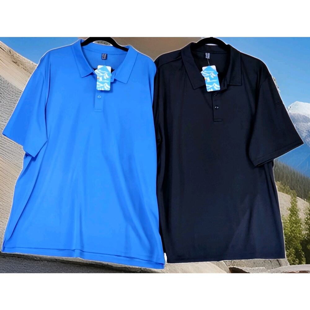 Lot of 2 MagcoMsen Men's 2XL Polo Shirts Golf Sport Quick Dry 1 Blue and 1 Black